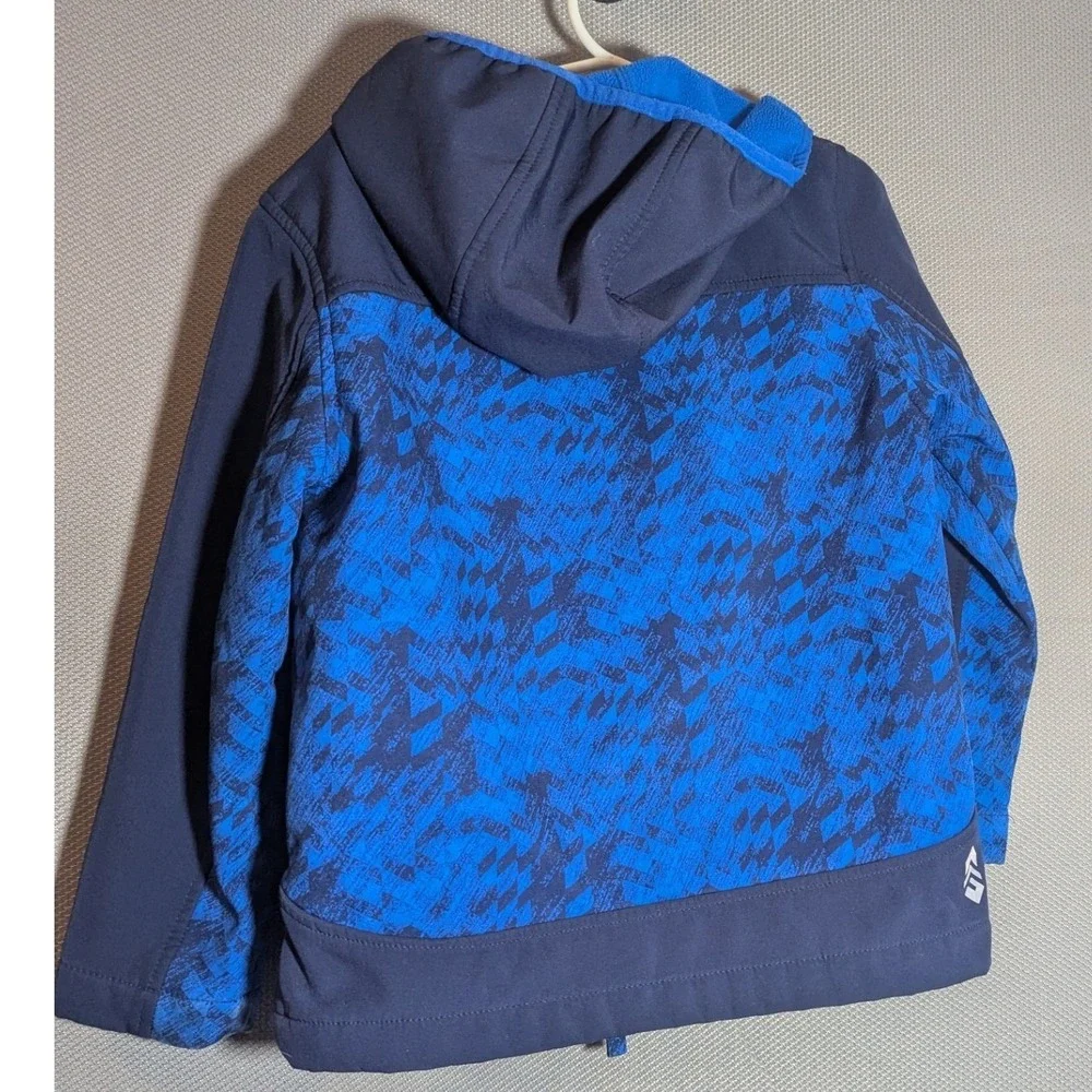 Free Country Blue Navy Geometric Softshell Hooded Fleece Lined Jacket Boy's 5/6